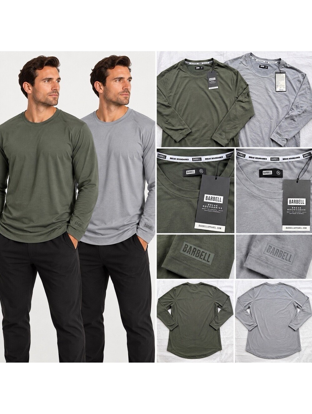Barbell Apparel Long Sleeve Drop Hem Shirts Men’s XL Green Slate Lot of 2 NWT
